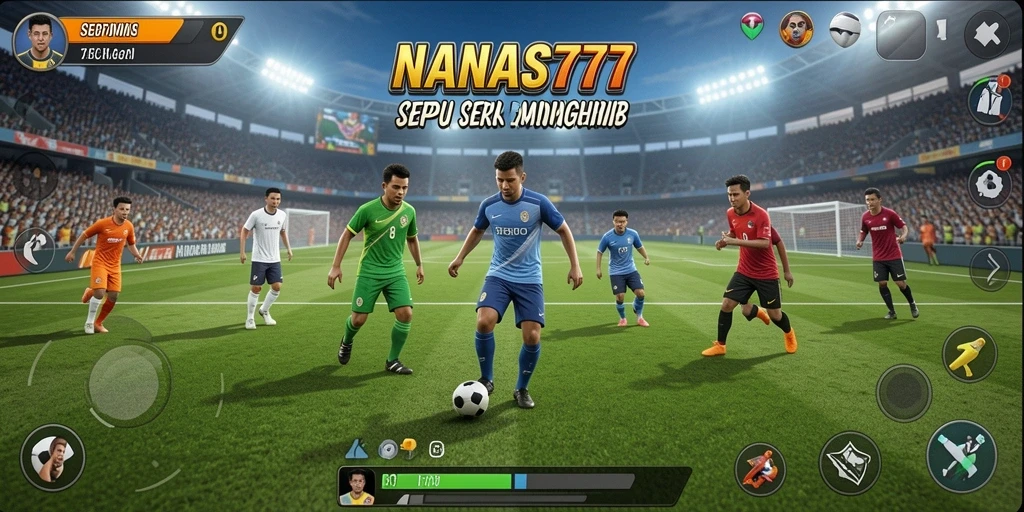 Tampilan gameplay seru dalam NANAS777 dengan aksi sepak bola yang mendebarkan.