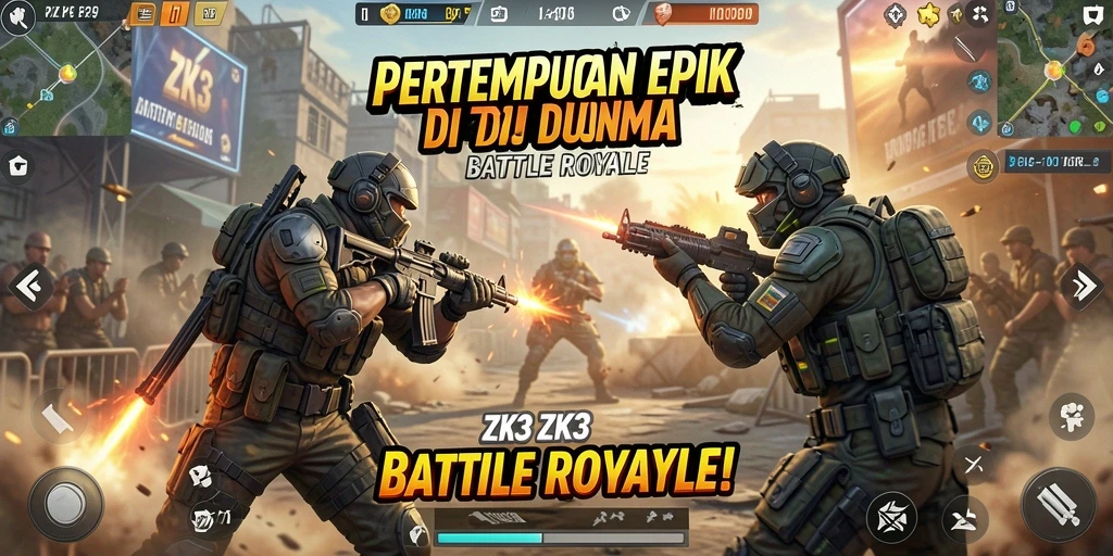 Screenshot gameplay ZK3 yang penuh aksi Battle Royale.